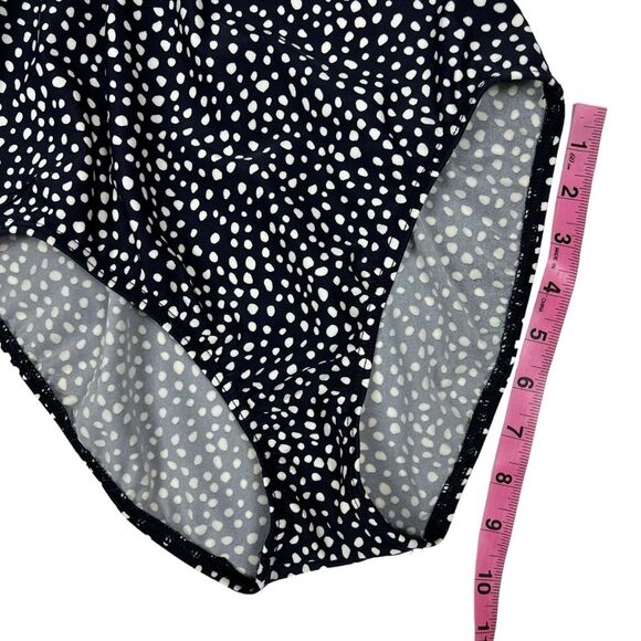 Speedo Navy White Polka Dot Halter V-Neck One Piece Swimsuit Women’s 10 - Picture 9 of 16